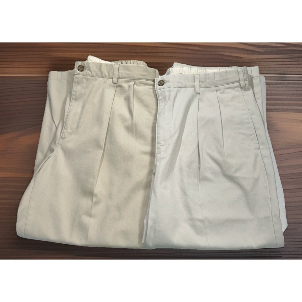 Mens L.L. Bean Double L Comfort Stretch Waist Pants Chino‎ Lot Of 2 Sz 36 36x27